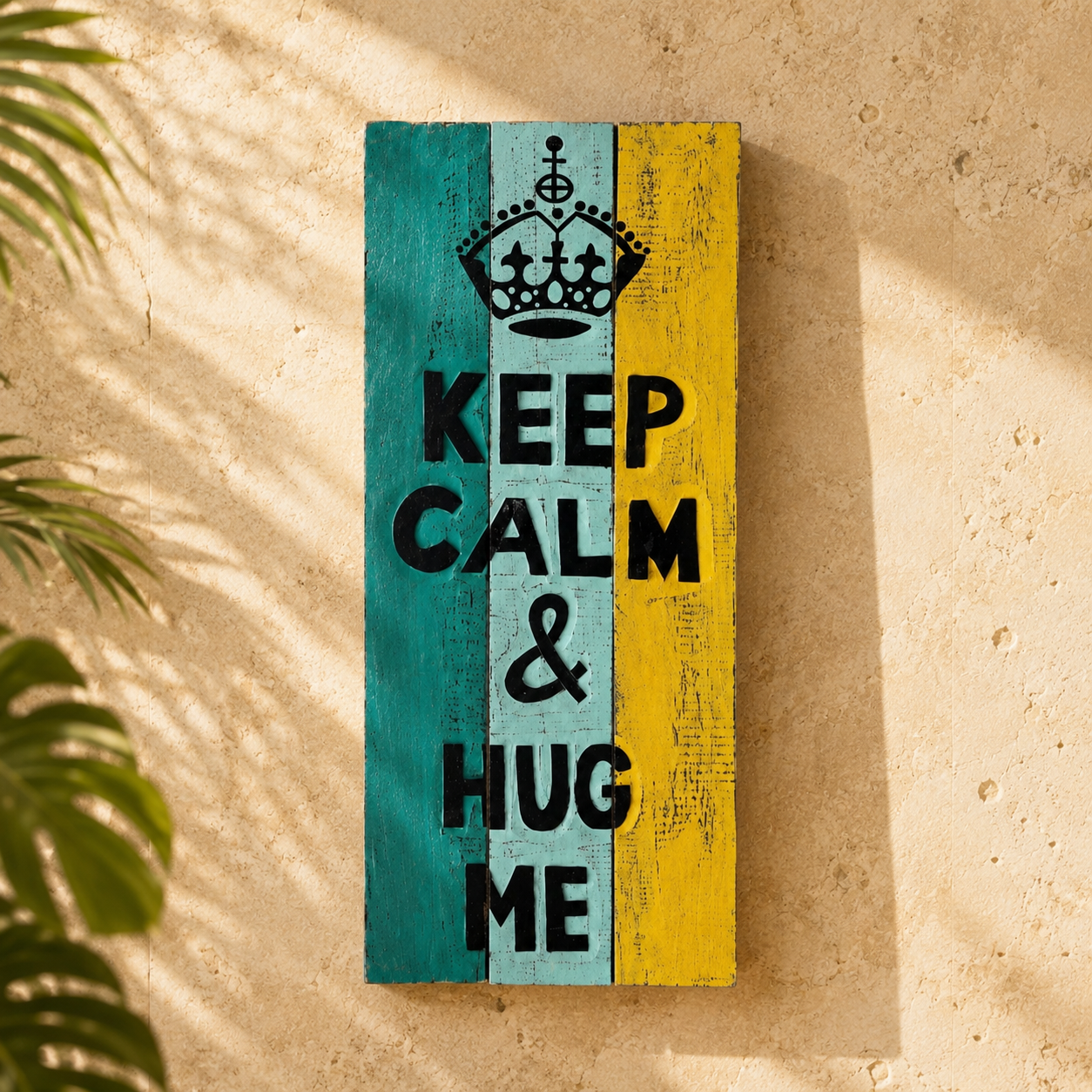 "Keep Calm & Hug Me" Wall Sign — Colour Block
