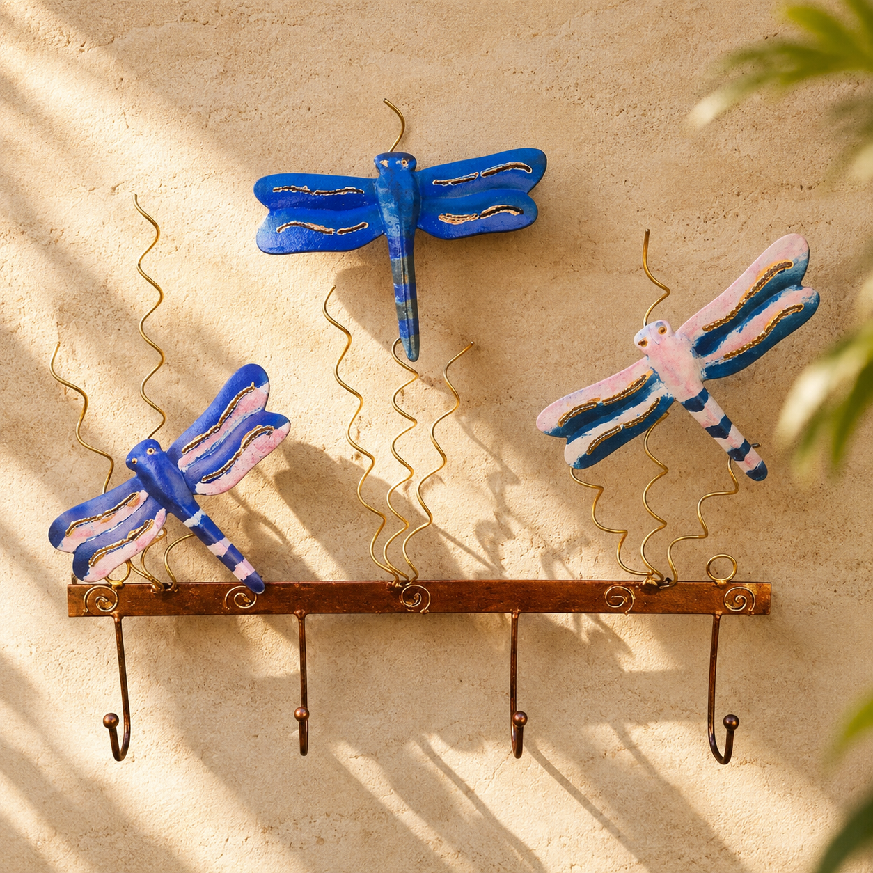 Dragonfly Wall Hook — Cobalt & Blush