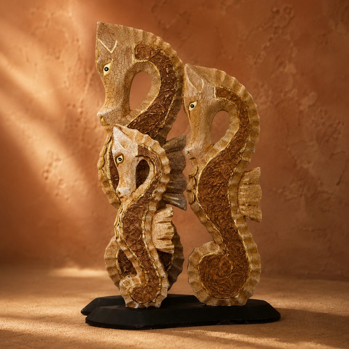 Seahorse Trio — Carved Wood Sculpture