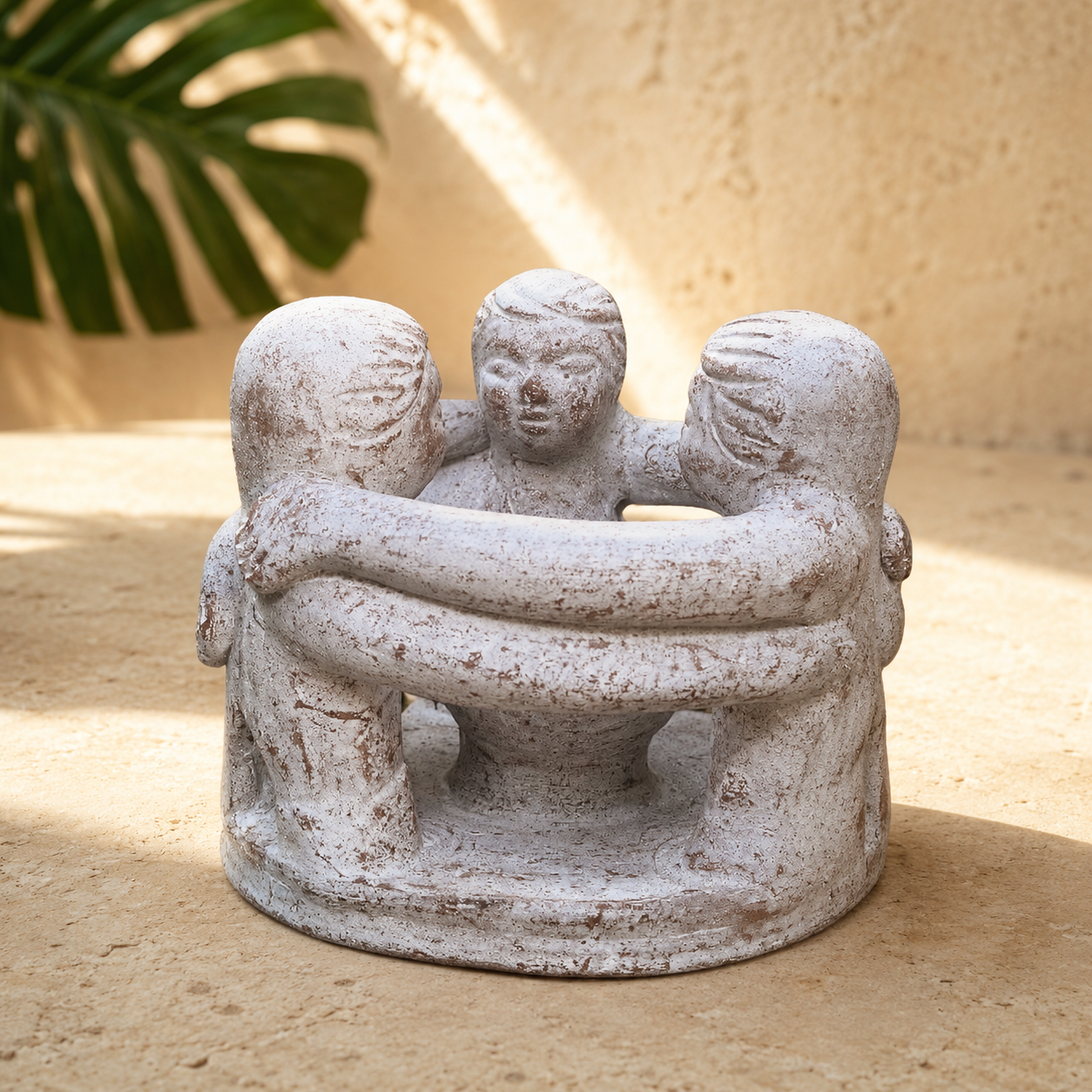 Circle of Three Men Tea Light Holder — Weathered White