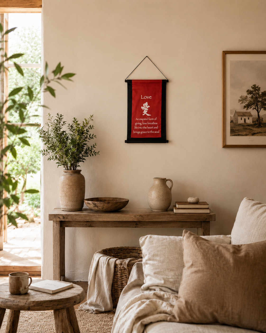 Love Kanji Affirmation Banner — Red
