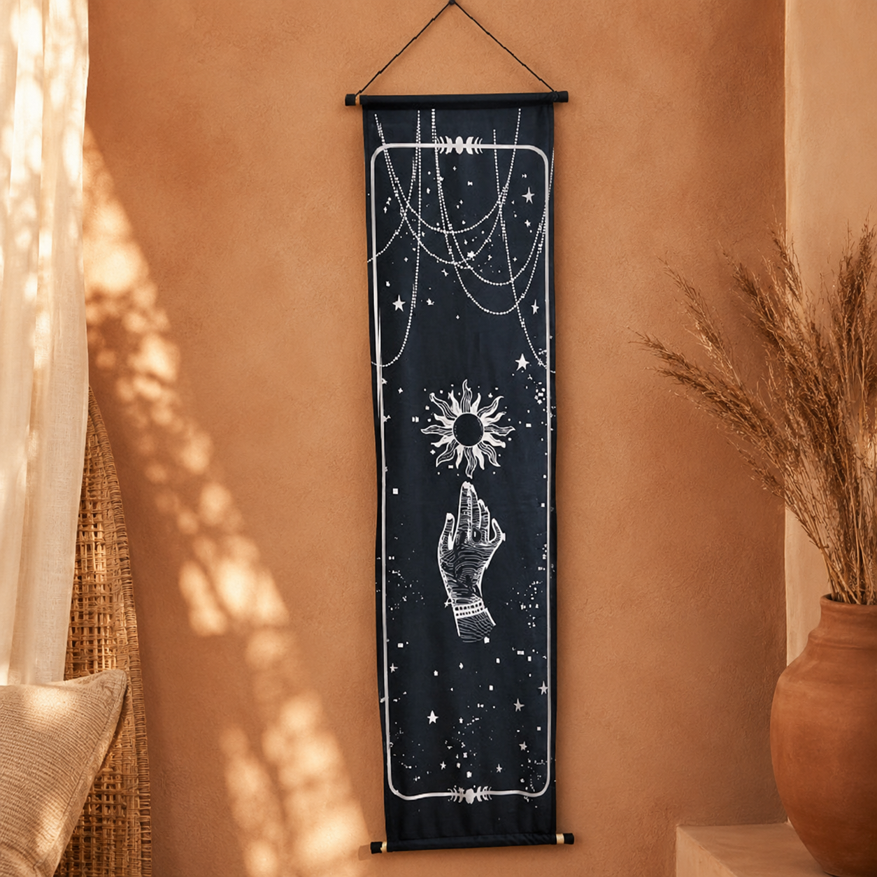 Celestial Hand Affirmation Banner — Midnight Sky