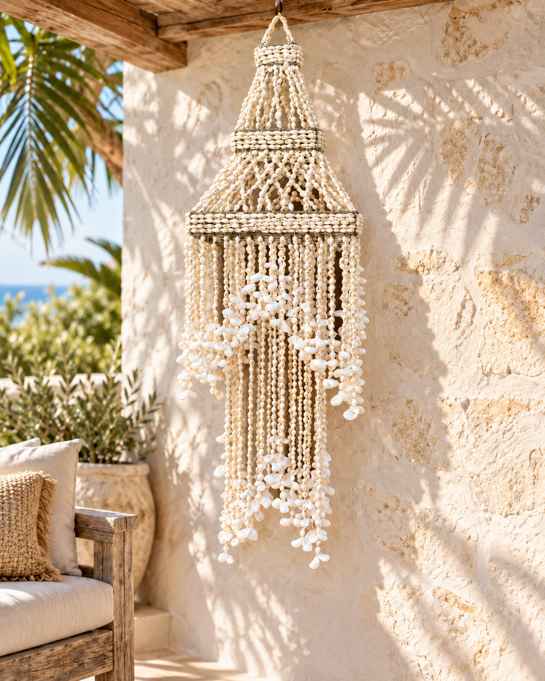 Layered Shell Hanging Chandelier — Natural White