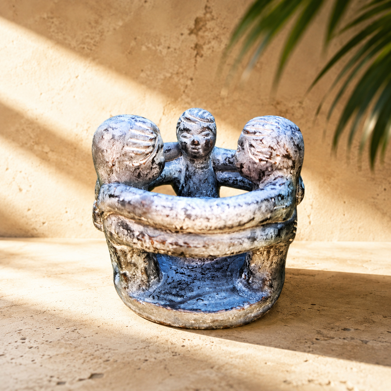 Circle of Three Men Tea Light Holder — Charcoal Slate