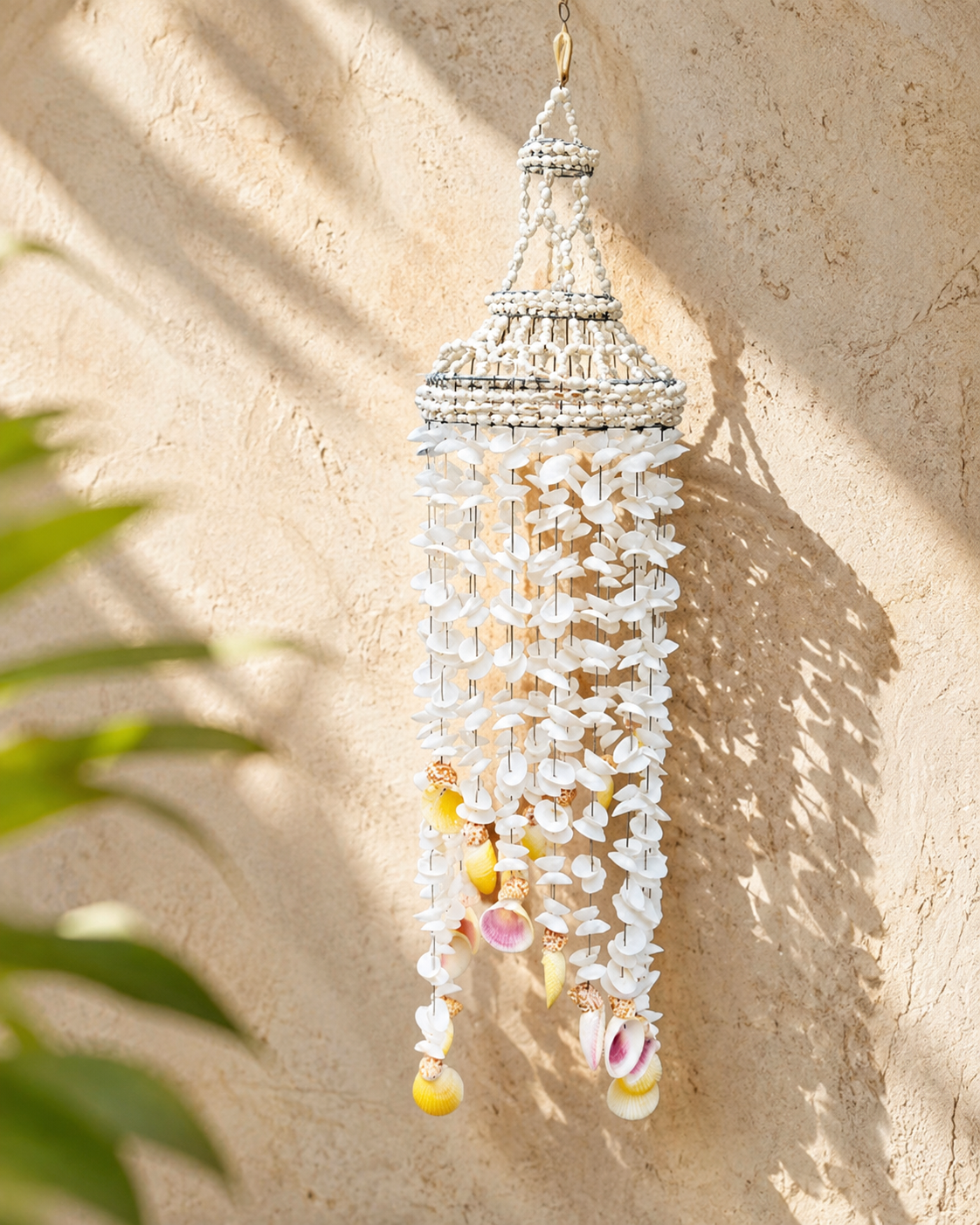 Seashell Chandelier Wind Chime — Blush & Yellow
