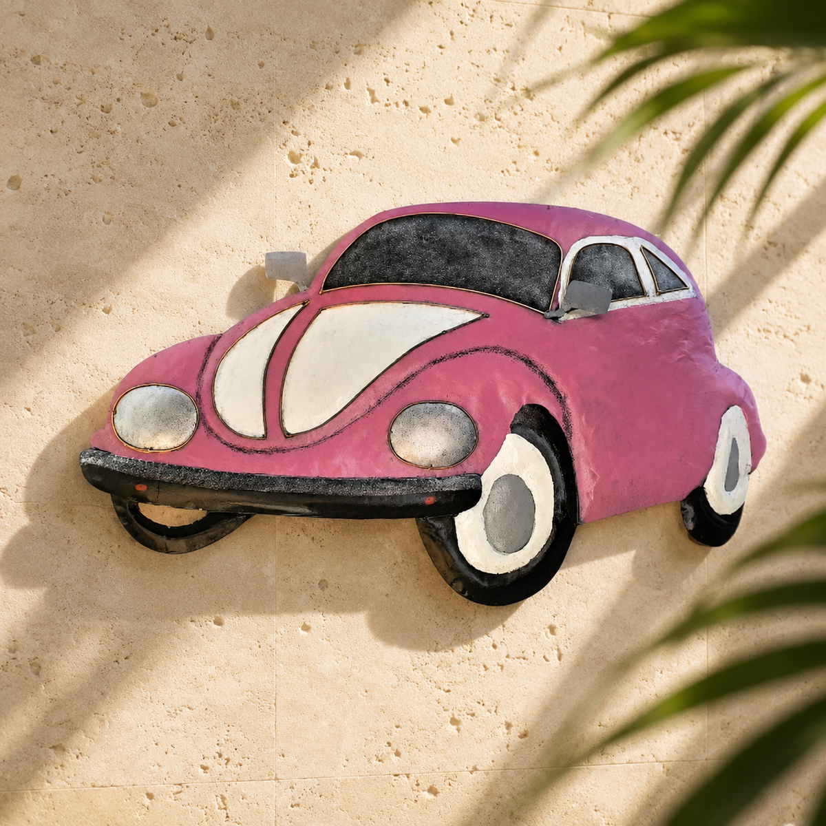 Classic VW Beetle Metal Wall Art — Pink