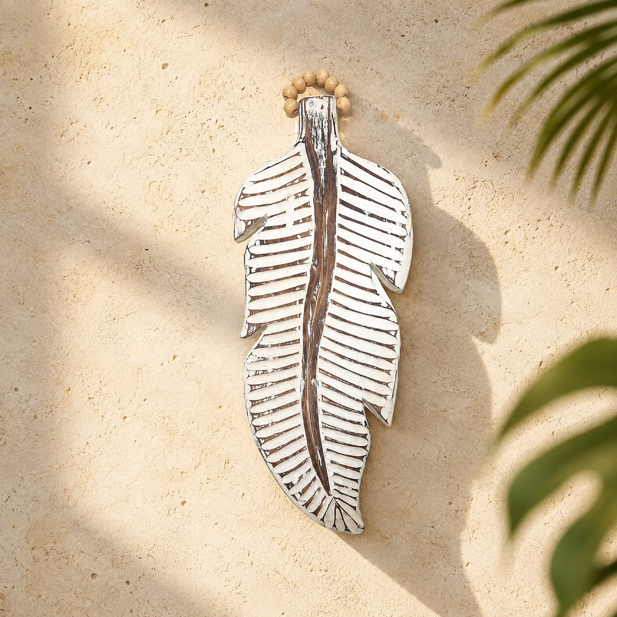 Carved Feather Wall Hanging — Whitewash