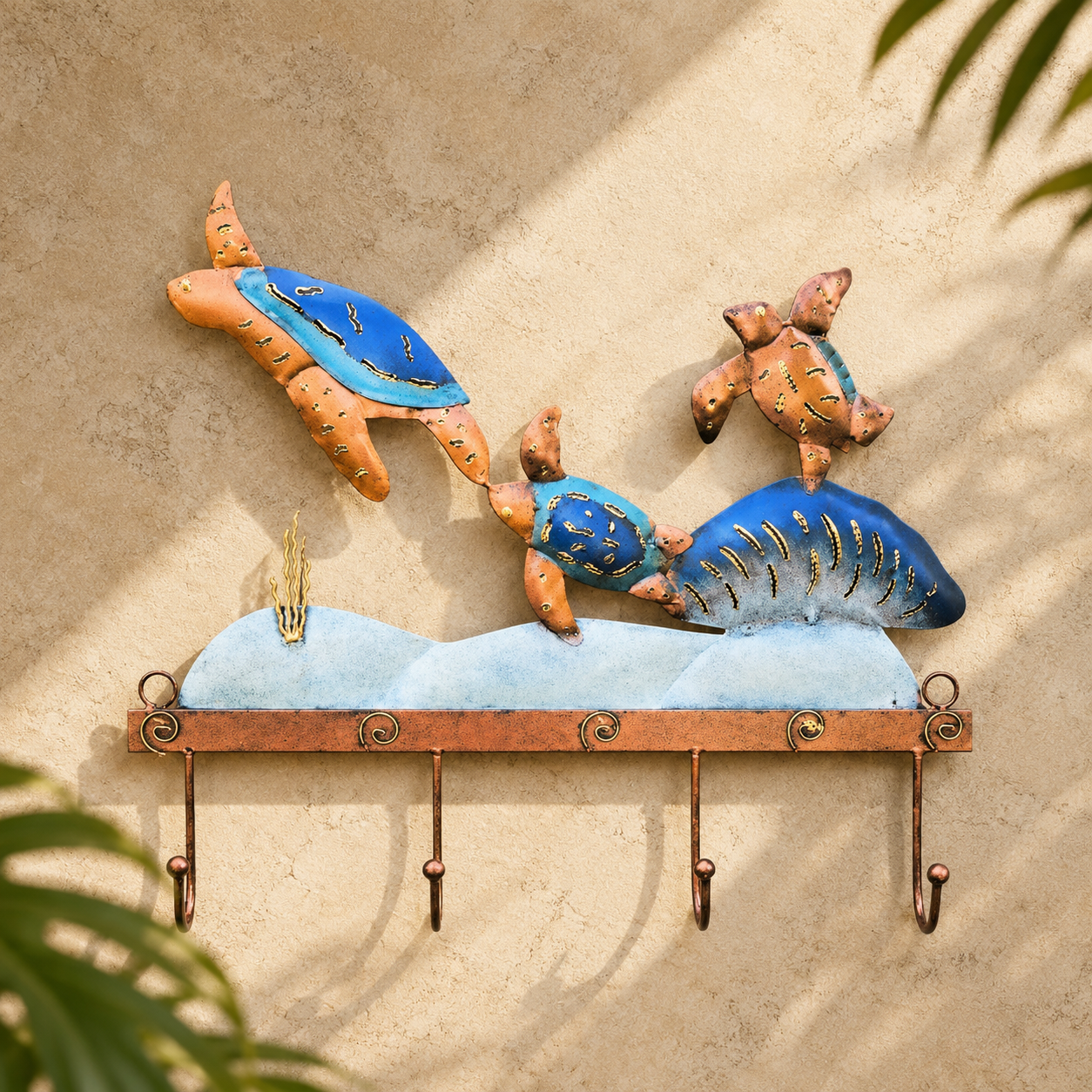 Turtle Wall Hook — Copper & Ocean Blue