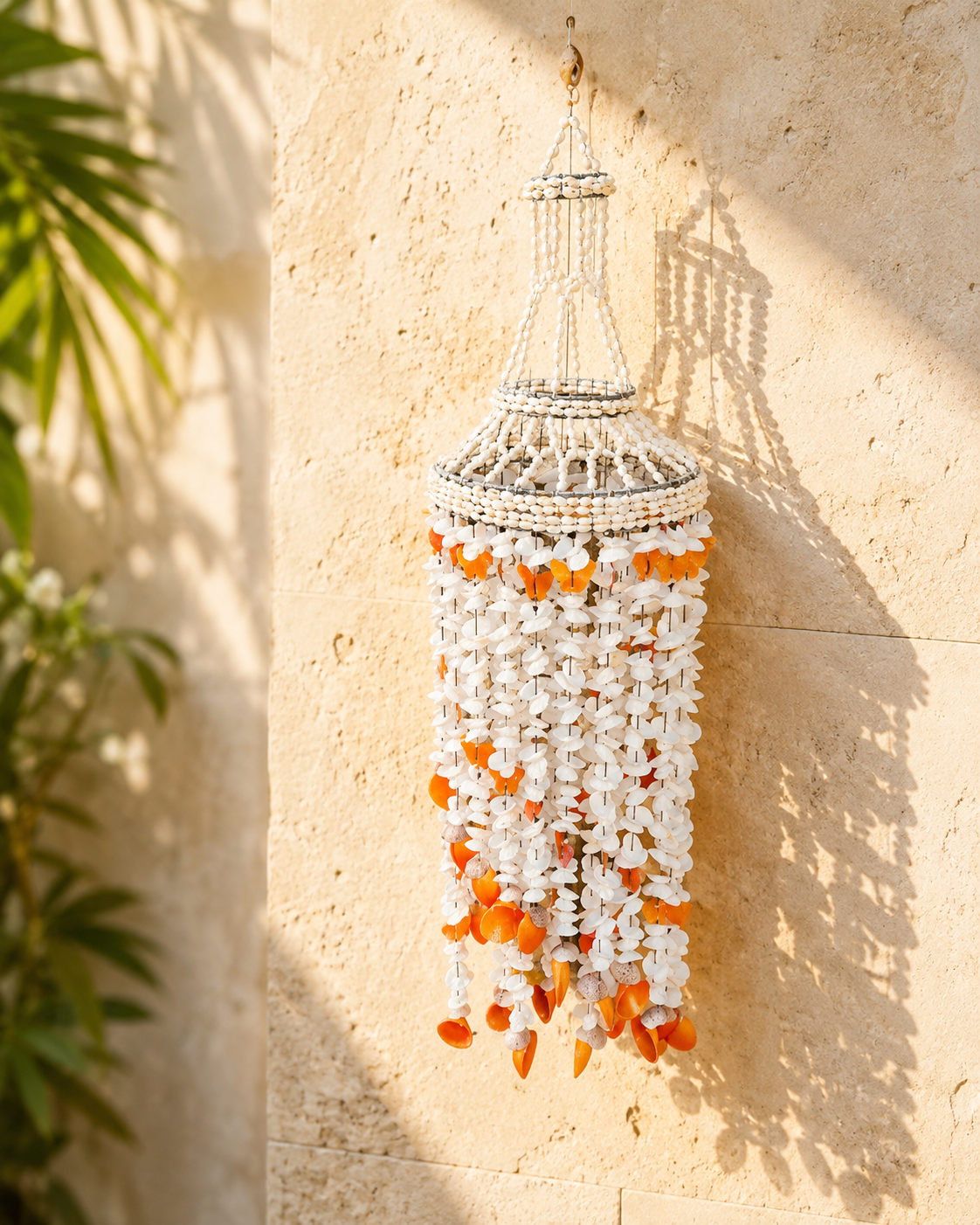 Seashell Chandelier Wind Chime — Orange Accent