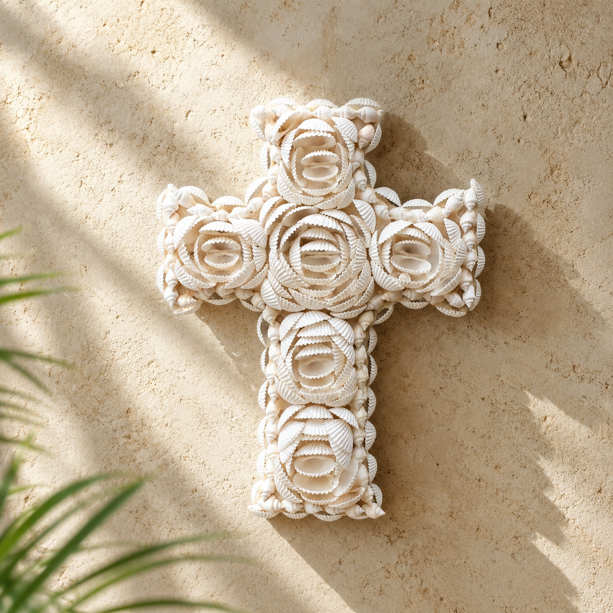 Shell Rosette Cross Wall Decor