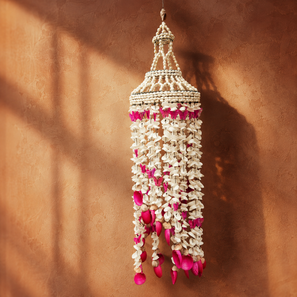 Seashell Chandelier Wind Chime — Hot Pink Butterfly