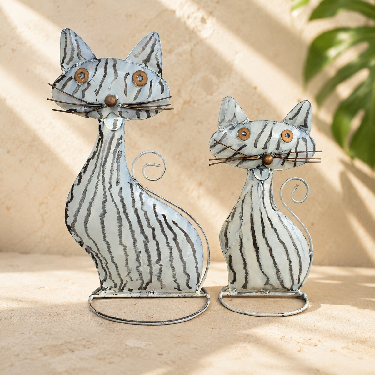 Rustic Tin Striped Cat Duo