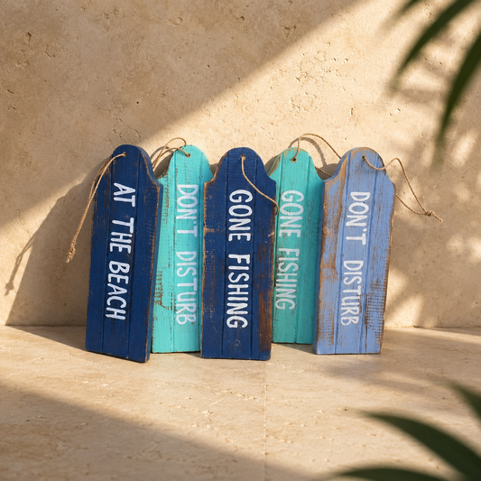 Beach Tag Sign Set — "At the Beach / Gone Fishing / Don't Disturb"