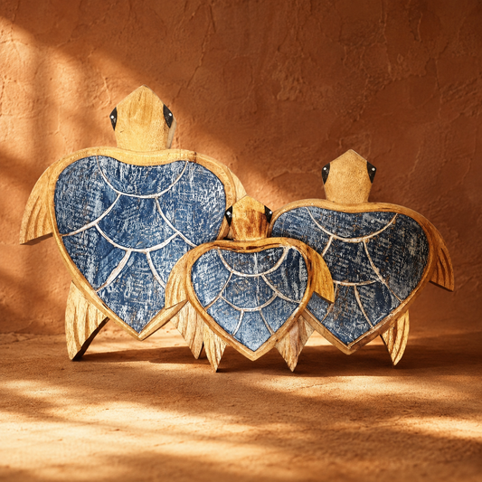 Heart Turtle Trio — Carved Wood