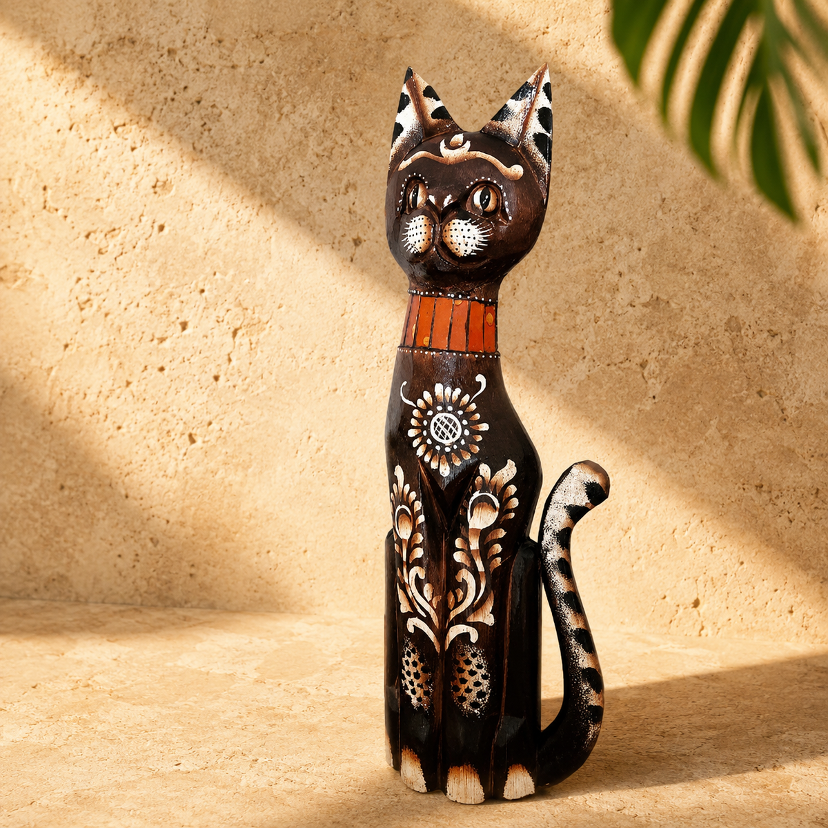 Set of 3 Painted Cat Figurines — Rust Collar
