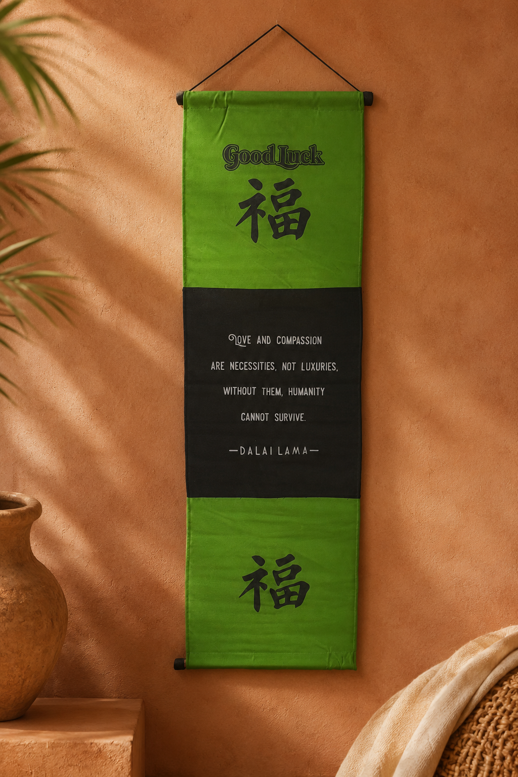 Good Luck Kanji Affirmation Banner — Green
