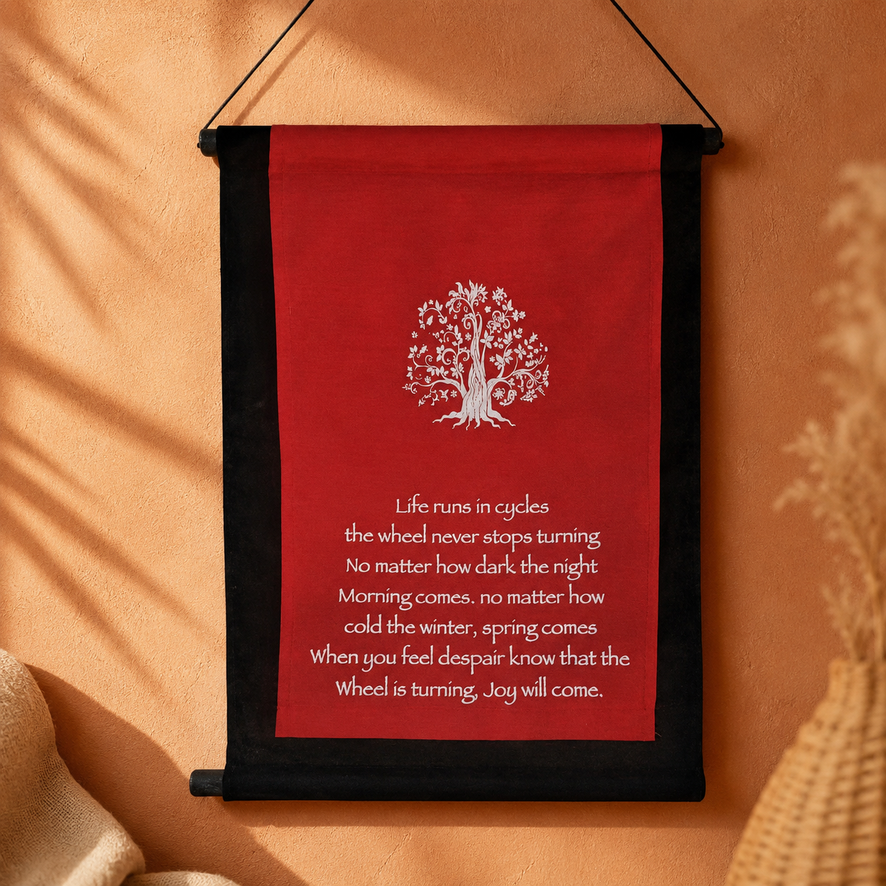 Tree of Life Wheel Affirmation Banner — Red