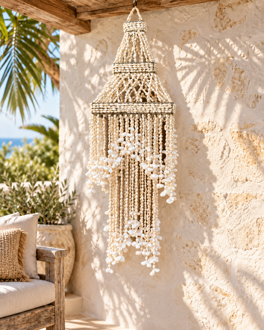Layered Shell Hanging Chandelier — Natural White