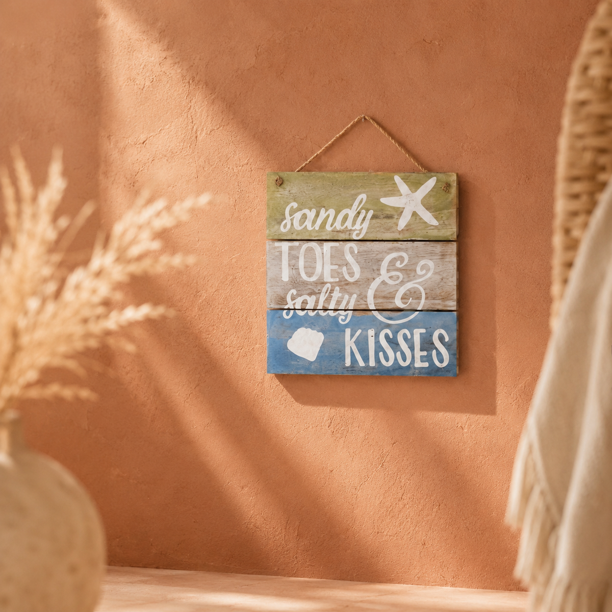 "Sandy Toes & Salty Kisses" Hanging Sign — Sage