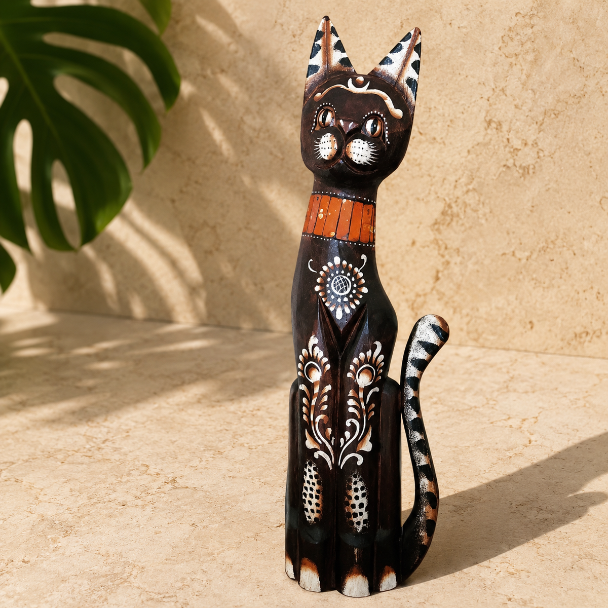 Set of 3 Painted Cat Figurines — Rust Collar