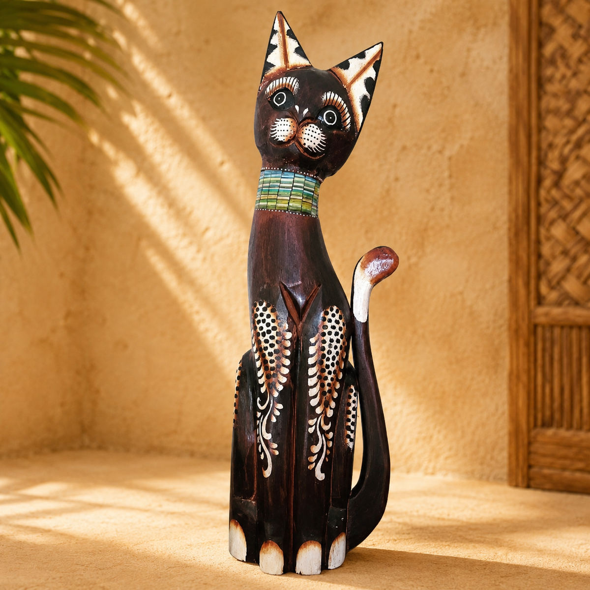 Set of 3 Mosaic Cat Figurines — Teal Collar