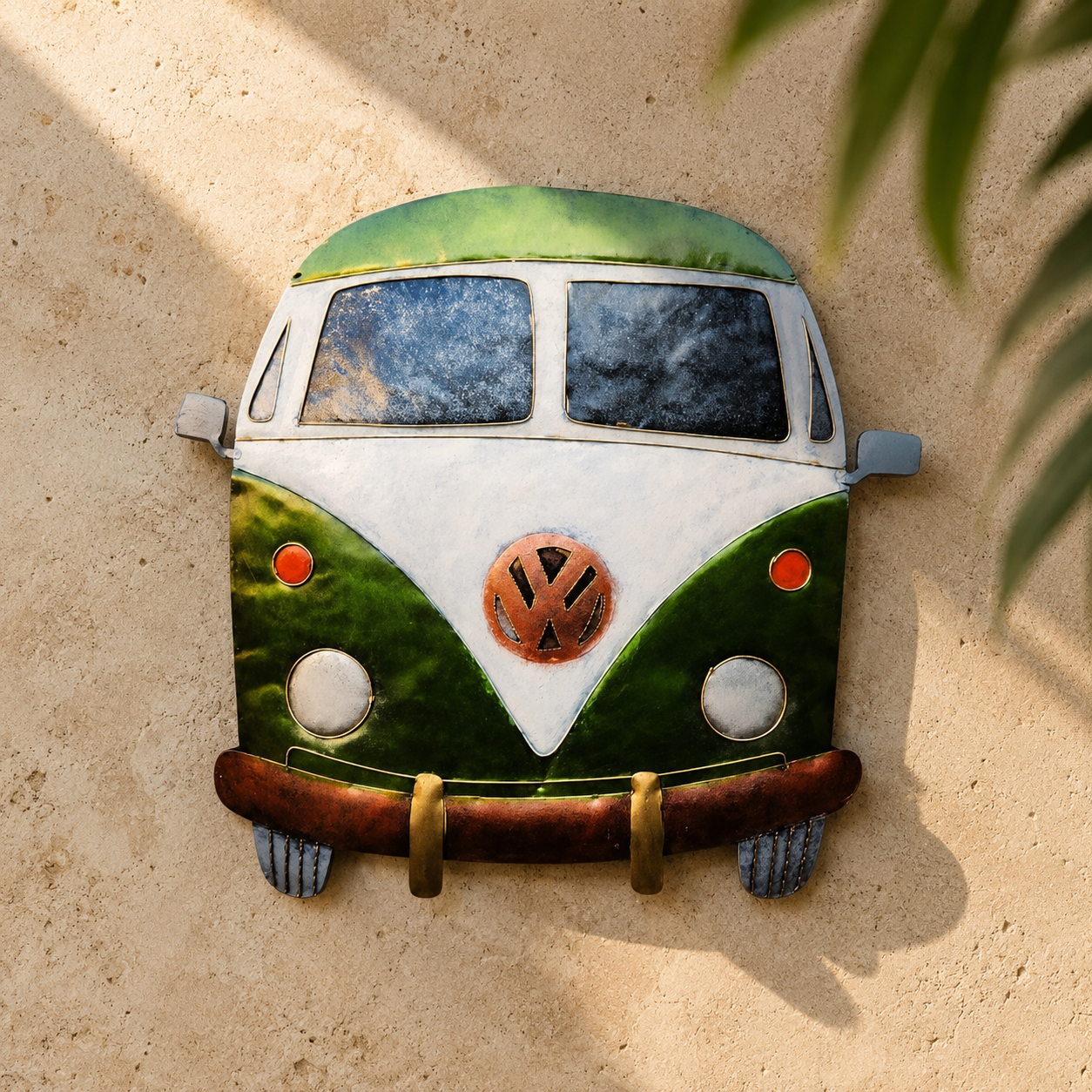 VW Kombi Face Metal Wall Art — Green