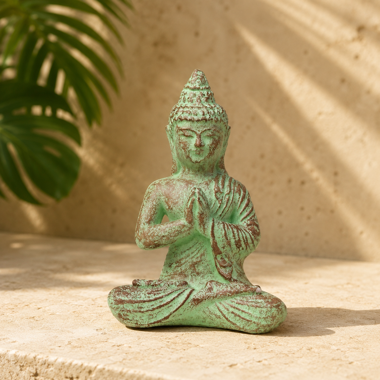 Meditating Buddha Statue — Weathered Green