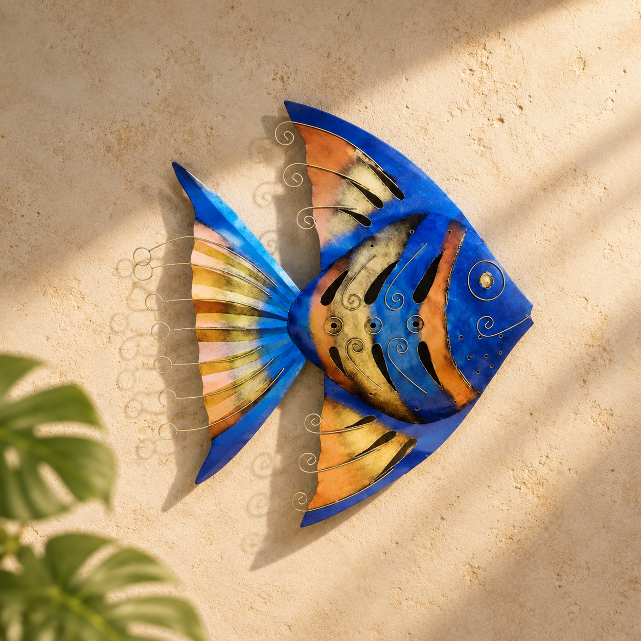 Tropical Fish Metal Wall Art — Blue & Amber