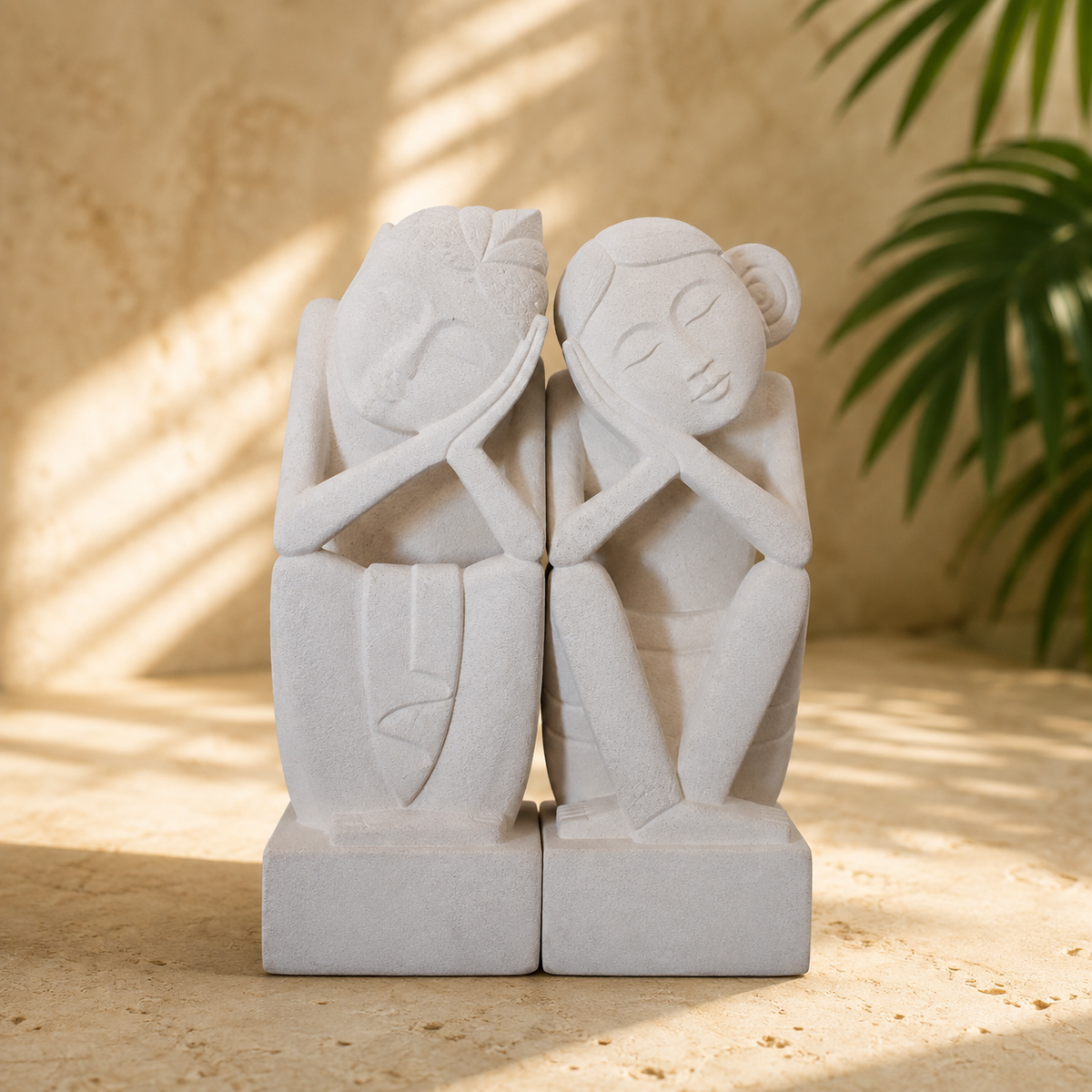 Stone Carved Figure Bookends — Set of 2
