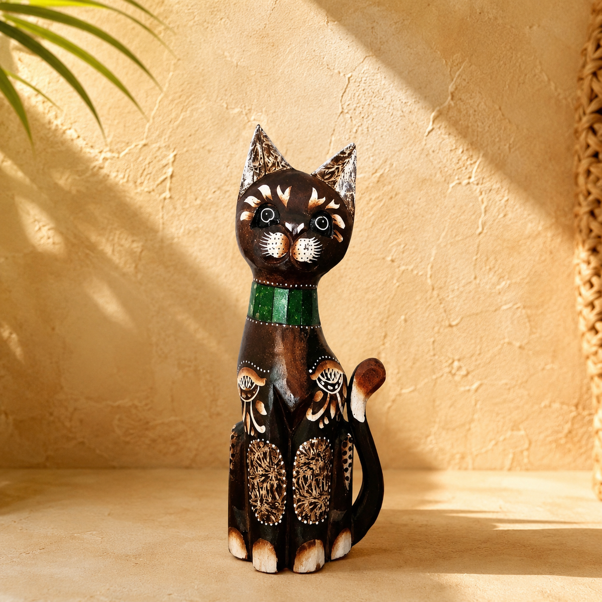 Set of 3 Mosaic Cat Figurines — Green Collar