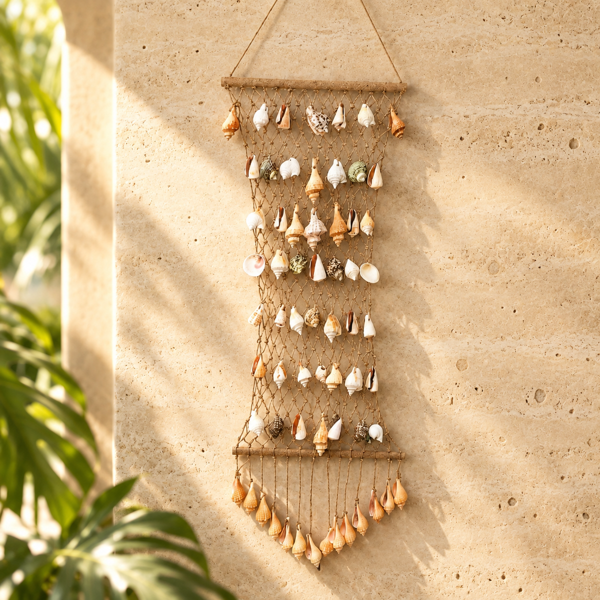 Handwoven Shell Wall Hanging — Coastal Macramé Wall Décor, 75cm