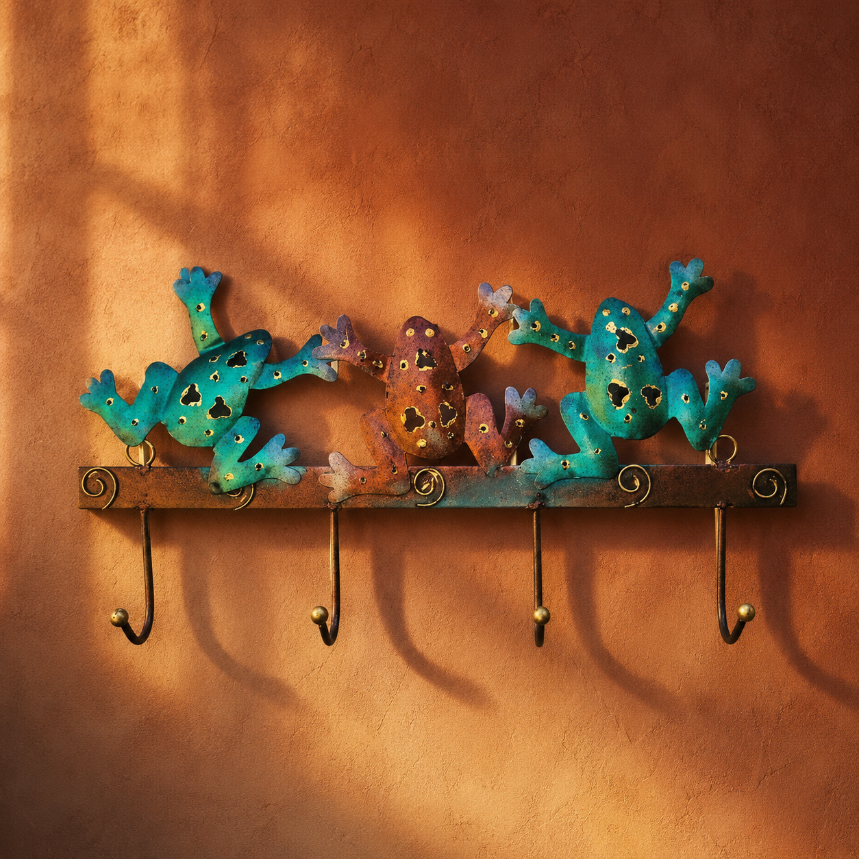 Frog Wall Hook — Teal & Copper Trio