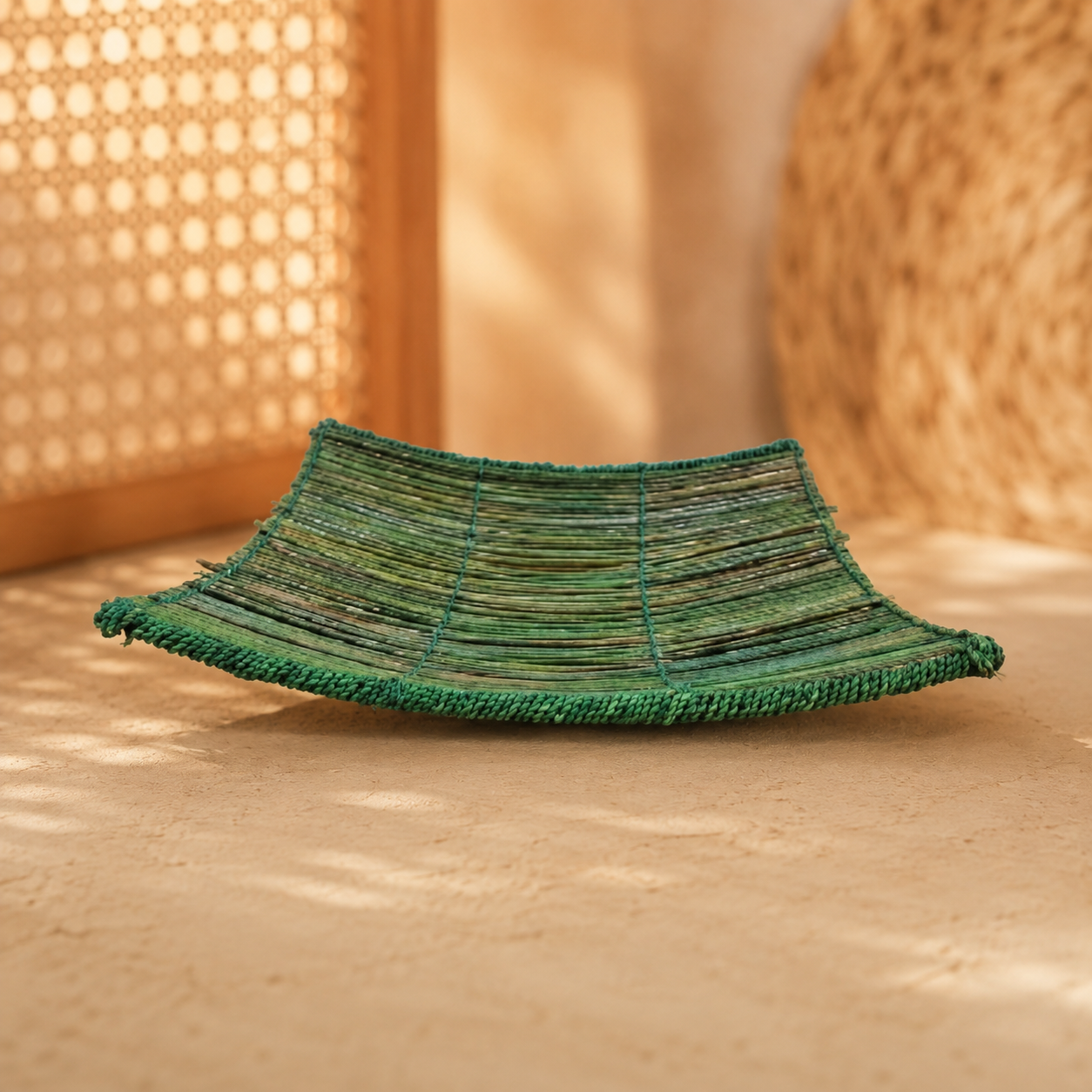 Woven Boat Tray — Emerald Green