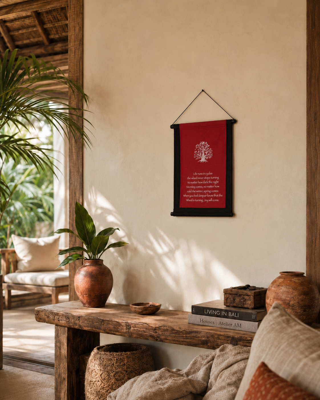 Tree of Life Wheel Affirmation Banner — Red