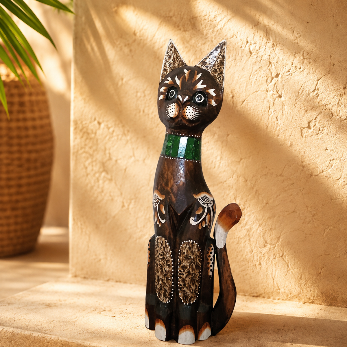 Set of 3 Mosaic Cat Figurines — Green Collar