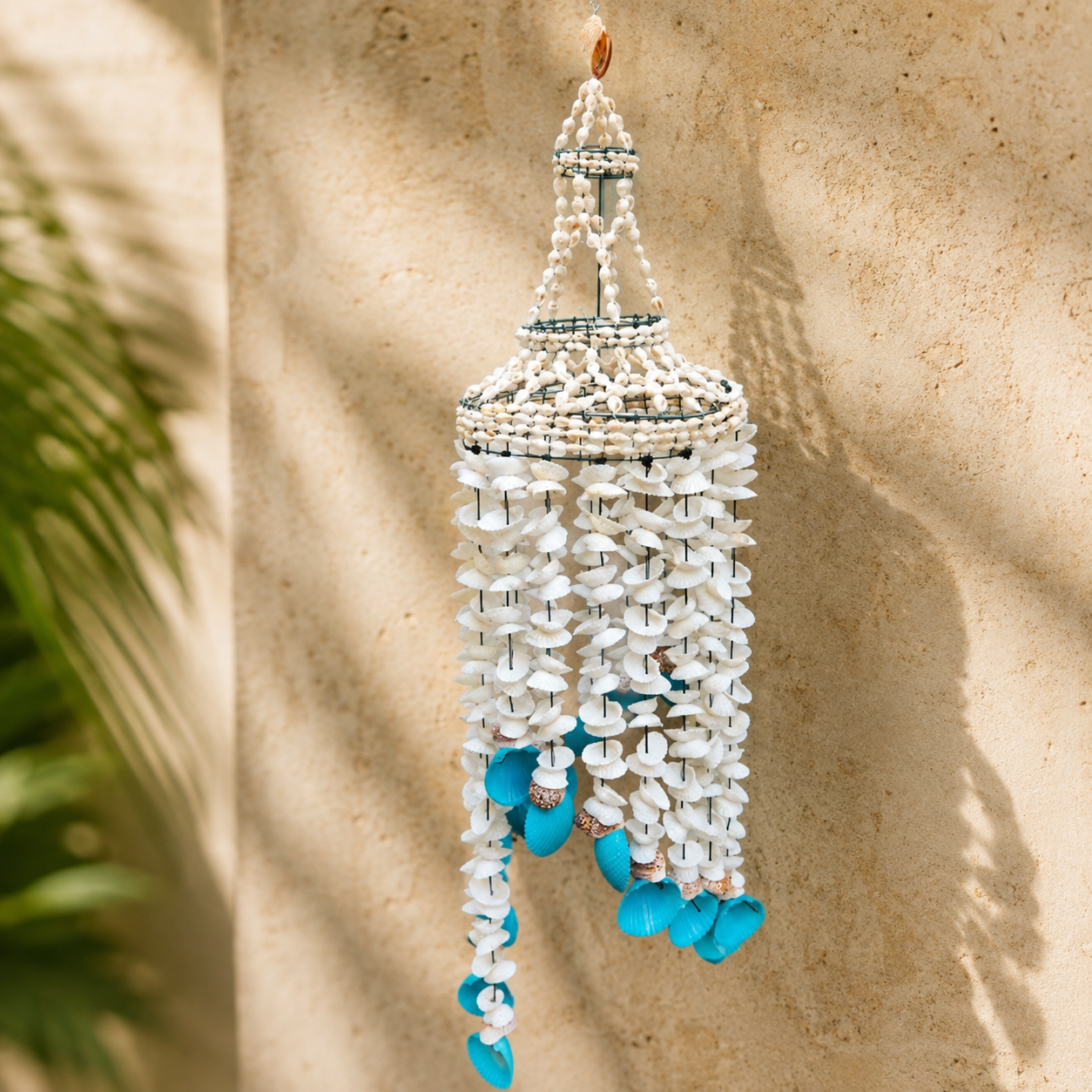 Seashell Chandelier Wind Chime — Teal Accent
