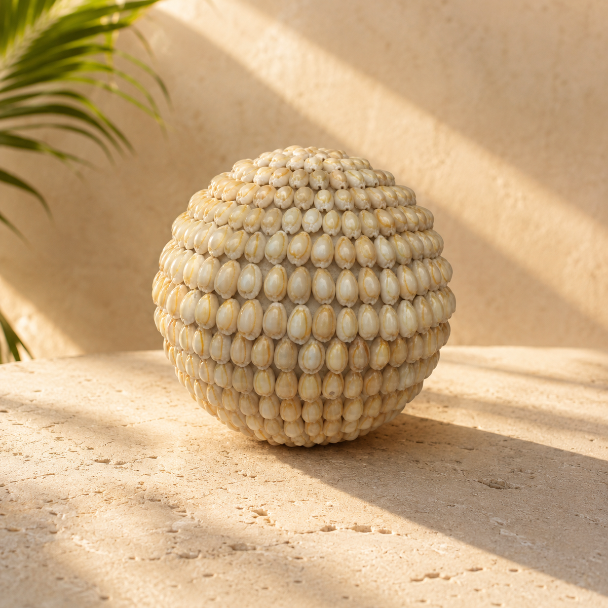 Cowrie Shell Decorative Sphere — Golden Cream (Medium)