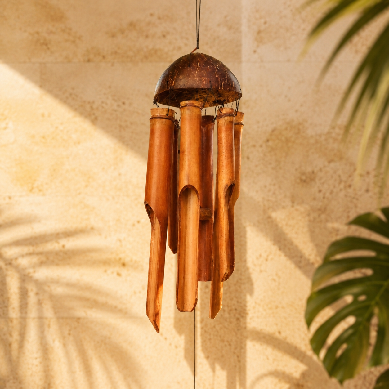 Natural Bamboo Wind Chime — Coconut Shell Dome