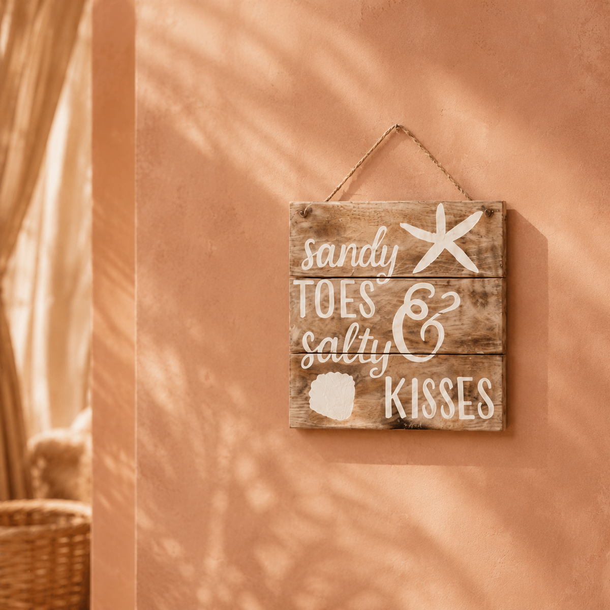 "Sandy Toes & Salty Kisses" Hanging Sign — Natural Wood