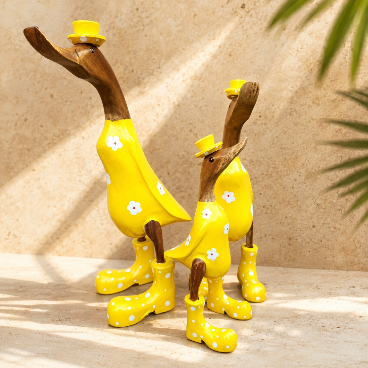 Duck Trio in Wellington Boots — Yellow Floral