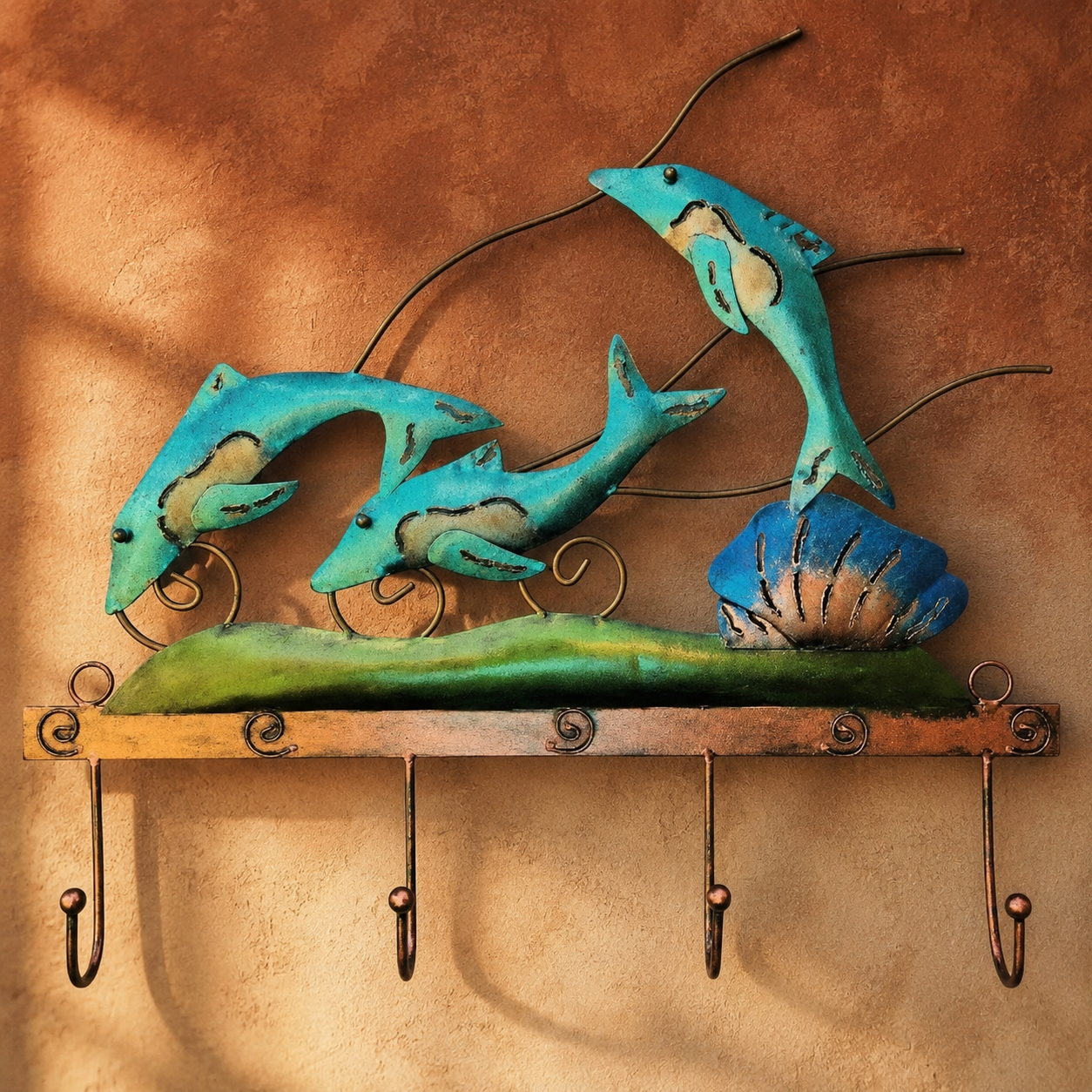 Dolphin Trio Wall Hook Rack — Turquoise