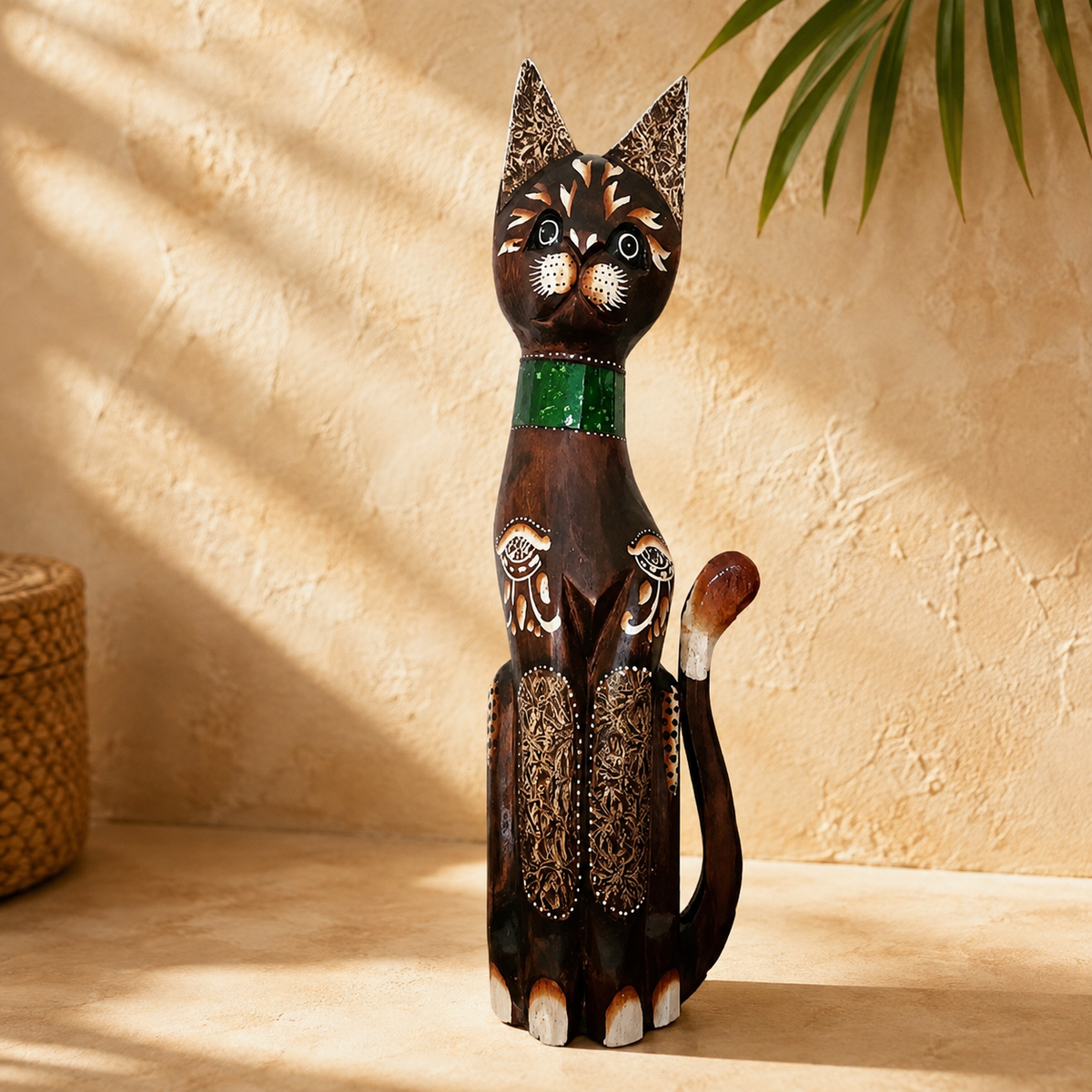 Set of 3 Mosaic Cat Figurines — Green Collar