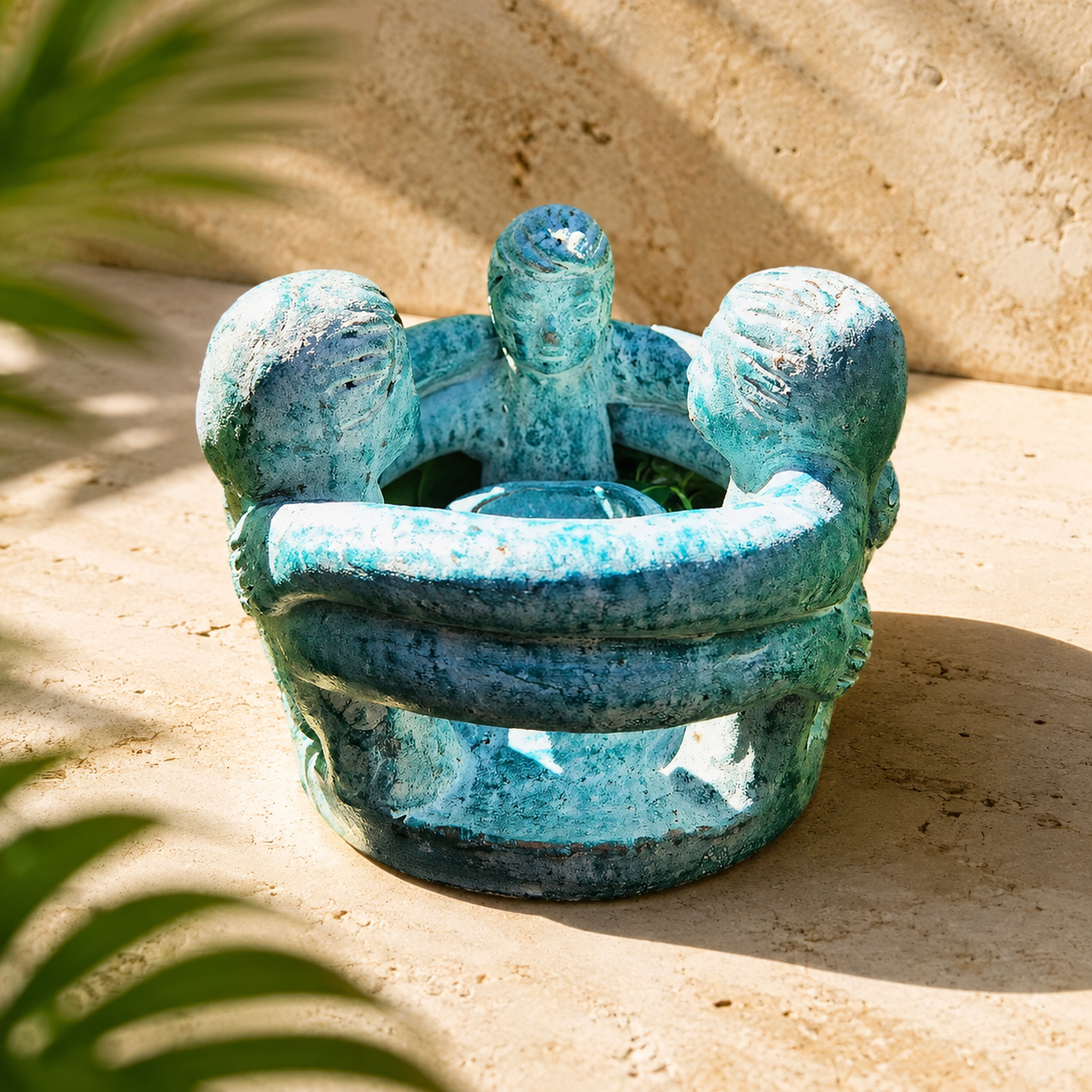 Circle of Three Men Tea Light Holder — Weathered Teal