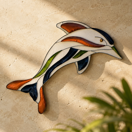 Dolphin Wall Art — Wire-Framed Mosaic Pattern