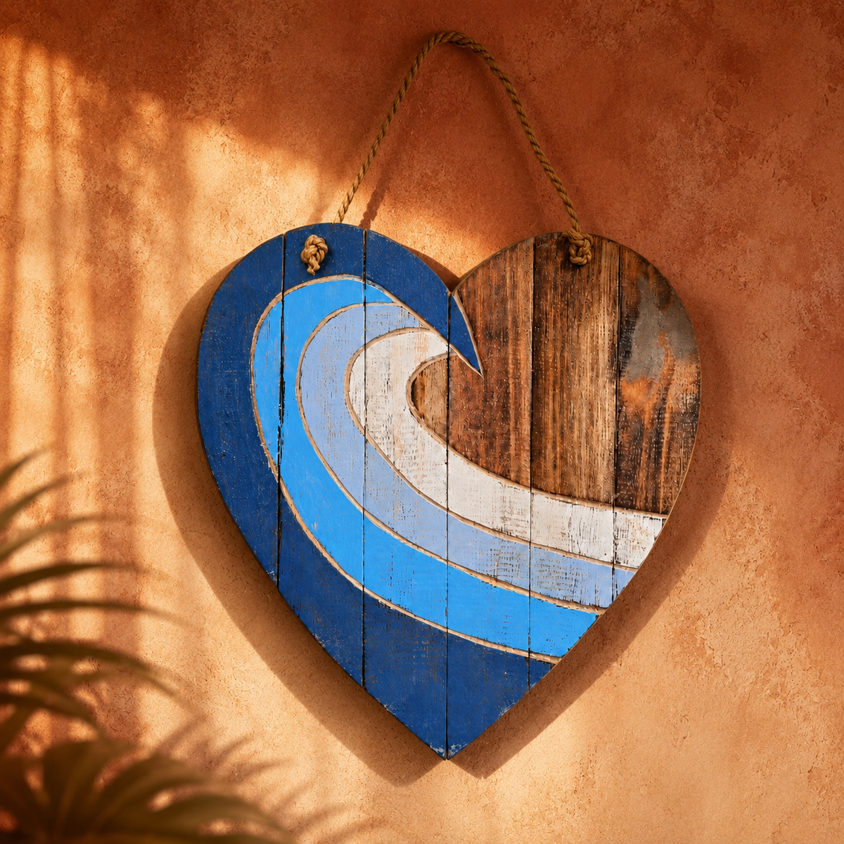Wave Heart Hanging Sign — Natural Timber