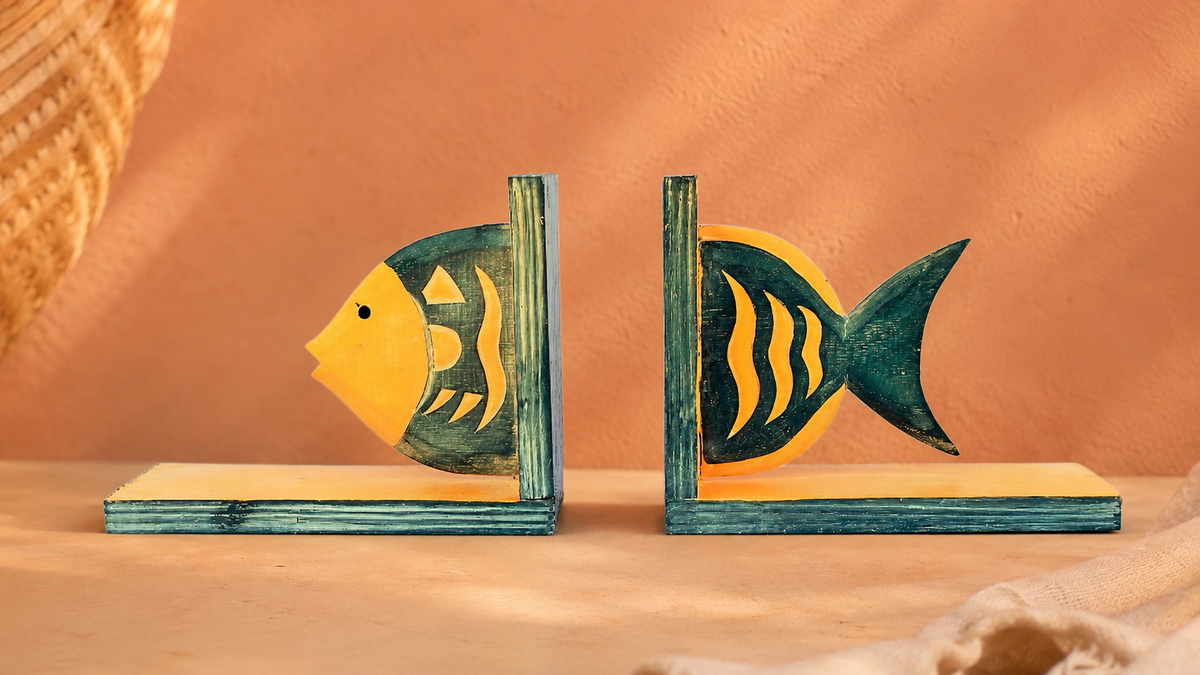 Fish Bookends — Carved Wood