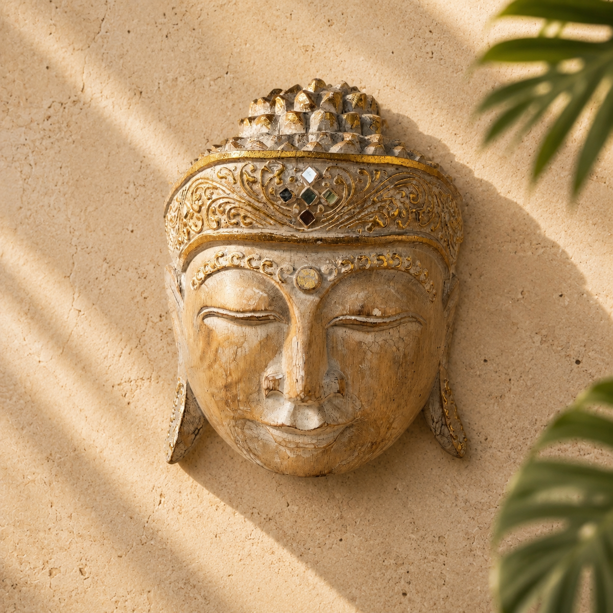 Carved Buddha Face Wall Mask