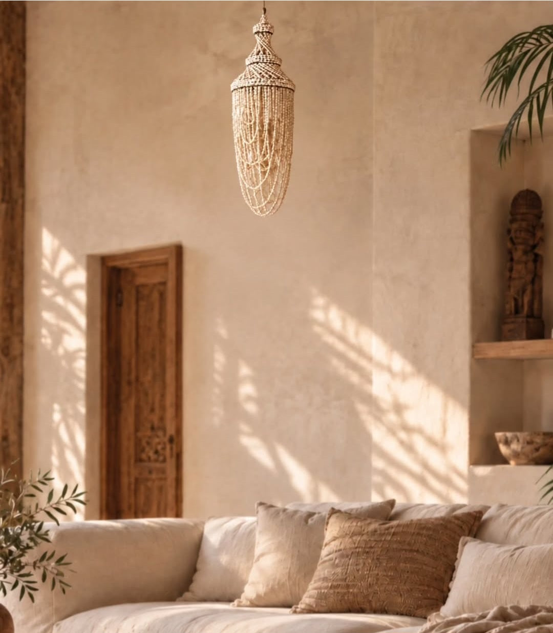 Draped Shell Bead Chandelier — Natural White
