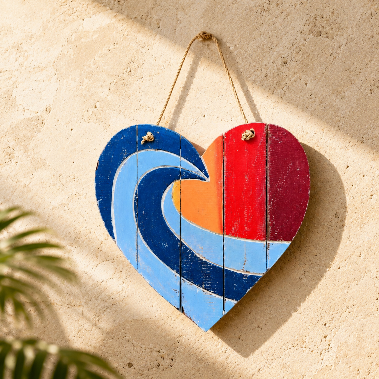 Wave Heart Hanging Sign — Sunset