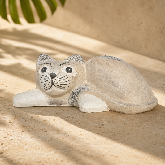 Lounging Batik Cat — Stone Grey